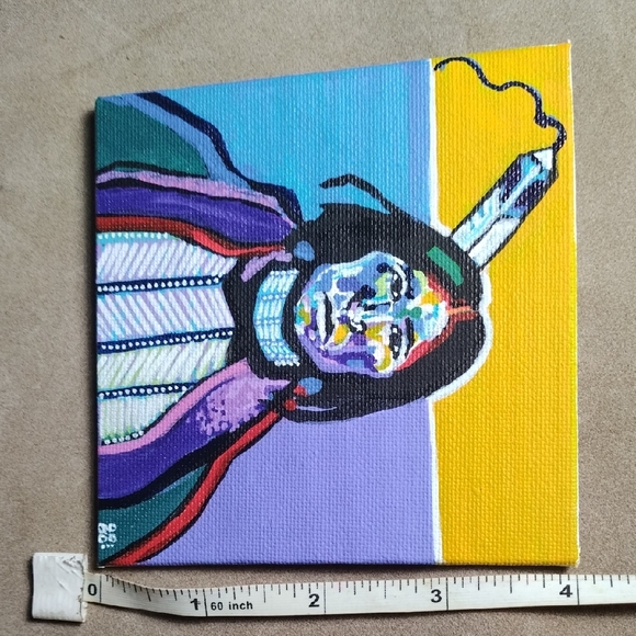 Vibrant Yellow and Purple Art Portrait Painting - Picture 3 of 3